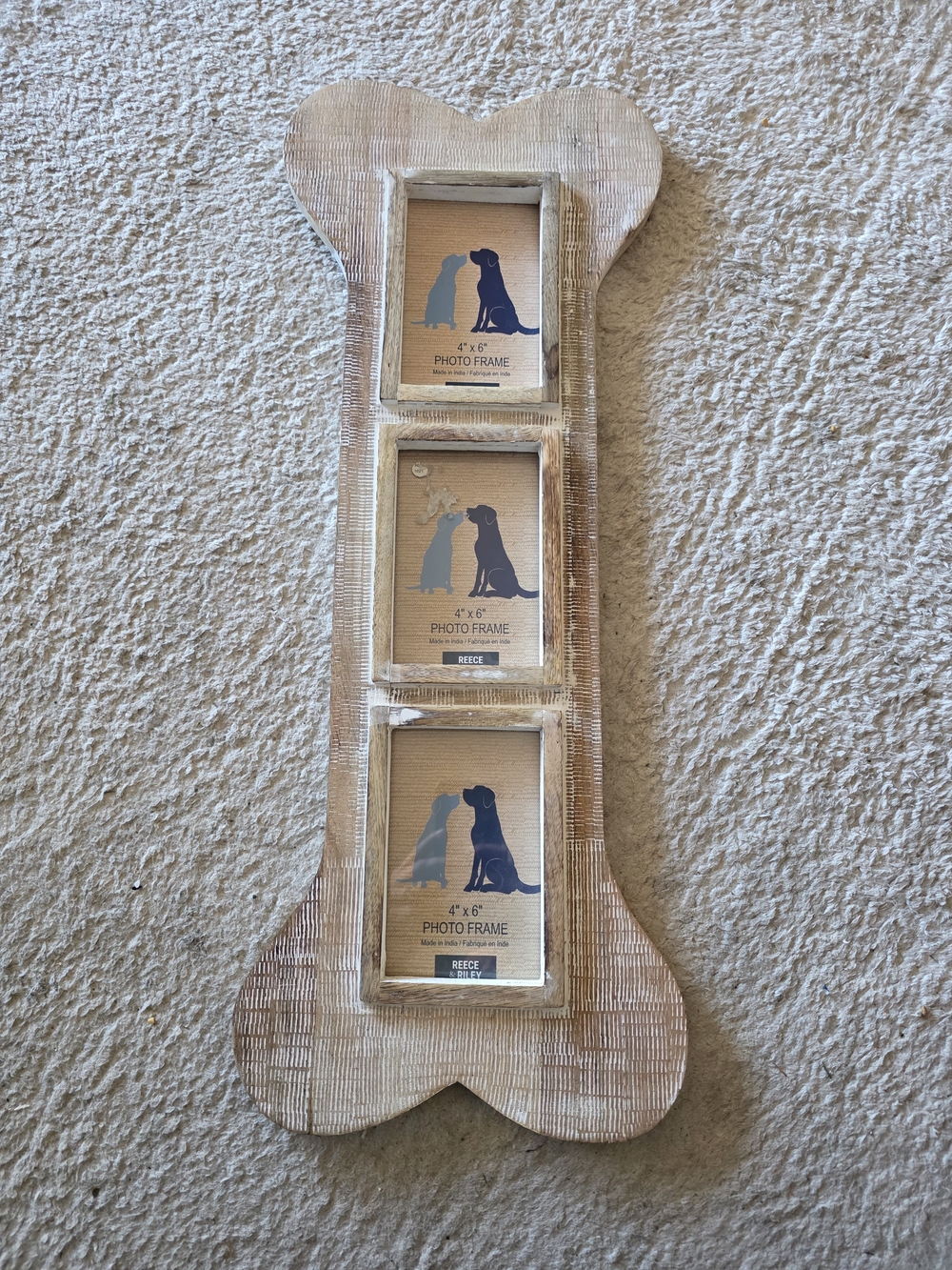 Wood Grain Bone-Shaped 3-Photo Frame - Whitewash